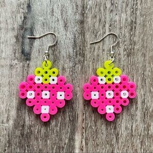 Strawberry earrings pink jewelry fruit handmade perler beads